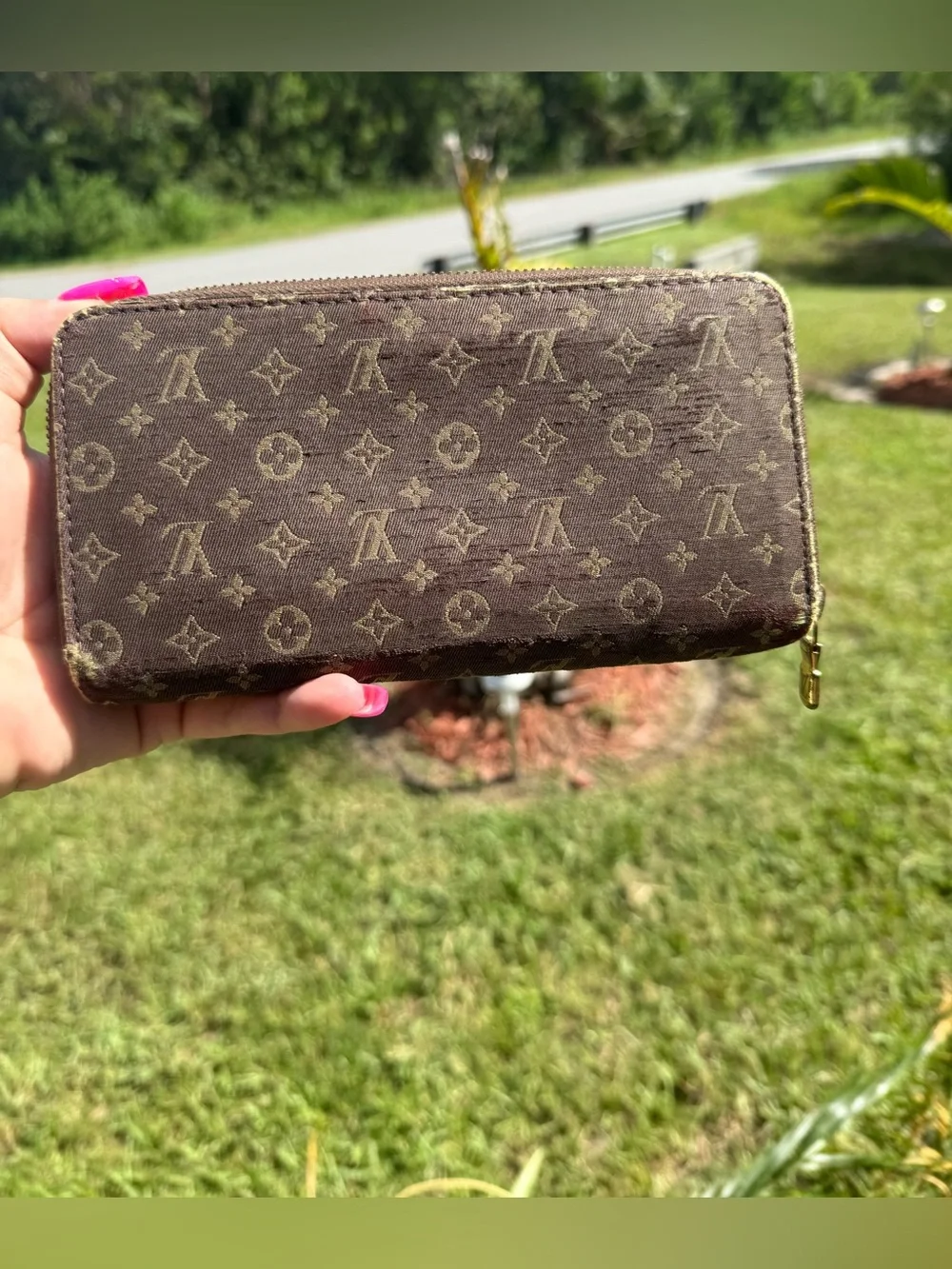 Louis Vuitton MiniLin Canvas Zip Wallet in Brown